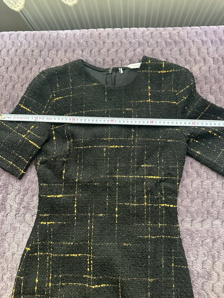 Siyah Gold Efektli Kısa Kollu Tüvit Elbise - Görsel 4