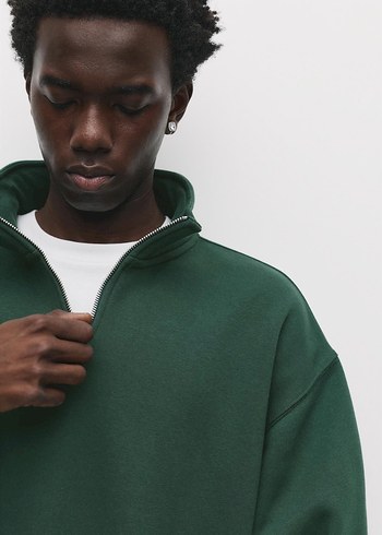 Erkek Pull&Bear Yeşil Fermuarlı Sweatshirt - Görsel 3