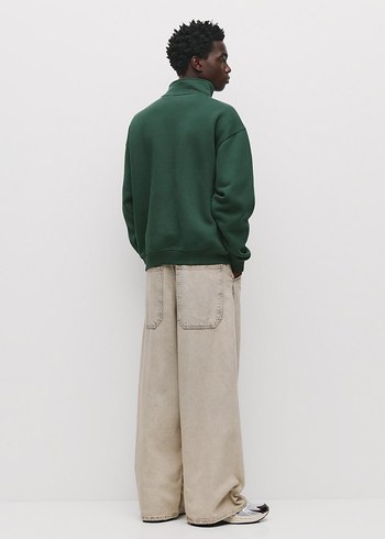 Erkek Pull&Bear Yeşil Fermuarlı Sweatshirt - Görsel 4