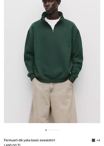 Pull&Bear Yeşil Fermuarlı Sweatshirt - Görsel 2