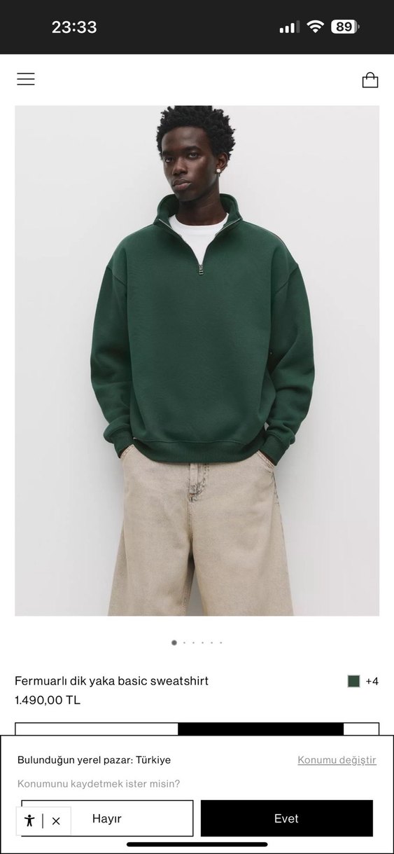 Pull&Bear Yeşil Fermuarlı Sweatshirt - Görsel 2