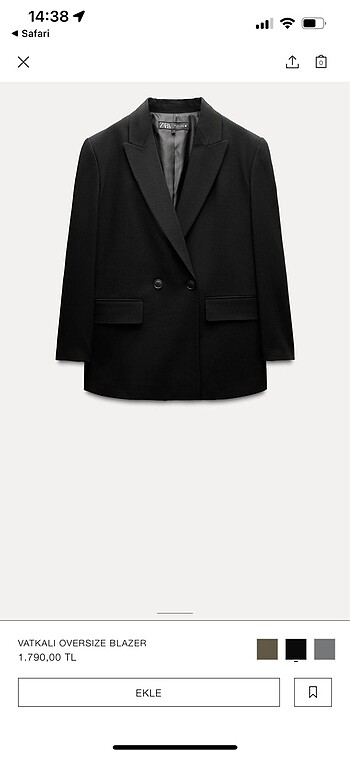 36 Beden siyah Renk Zara blazer ceket