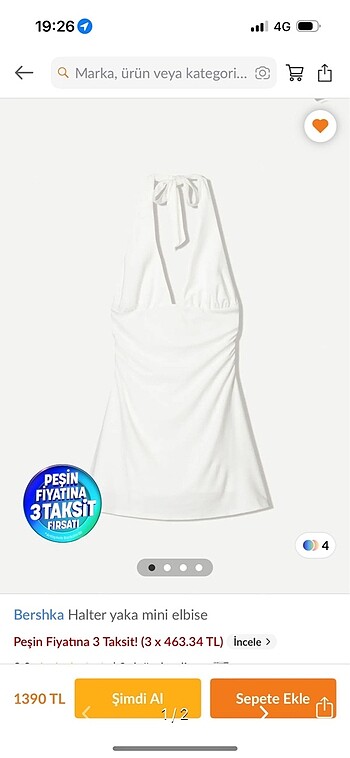 Bershka Beyaz Drapeli Elbise