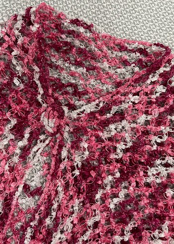 Kız Çocuk Pembe Bağlama Desenli Örgü Panço - Görsel 3