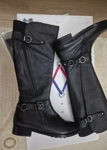 Klasik Siyah Deri Tokalı Dizüstü Bot - Görsel 5