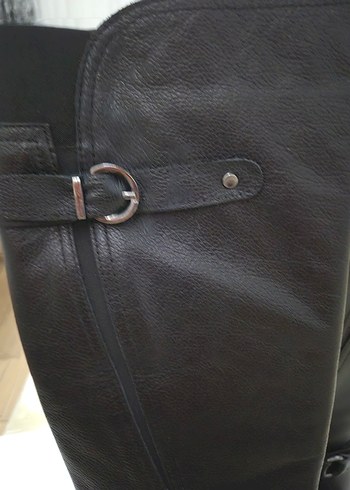 Klasik Siyah Deri Tokalı Dizüstü Bot - Görsel 7