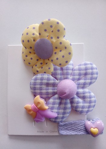 Düğmeli Çiçekli Mor Çocuk Toka Seti - Görsel 2