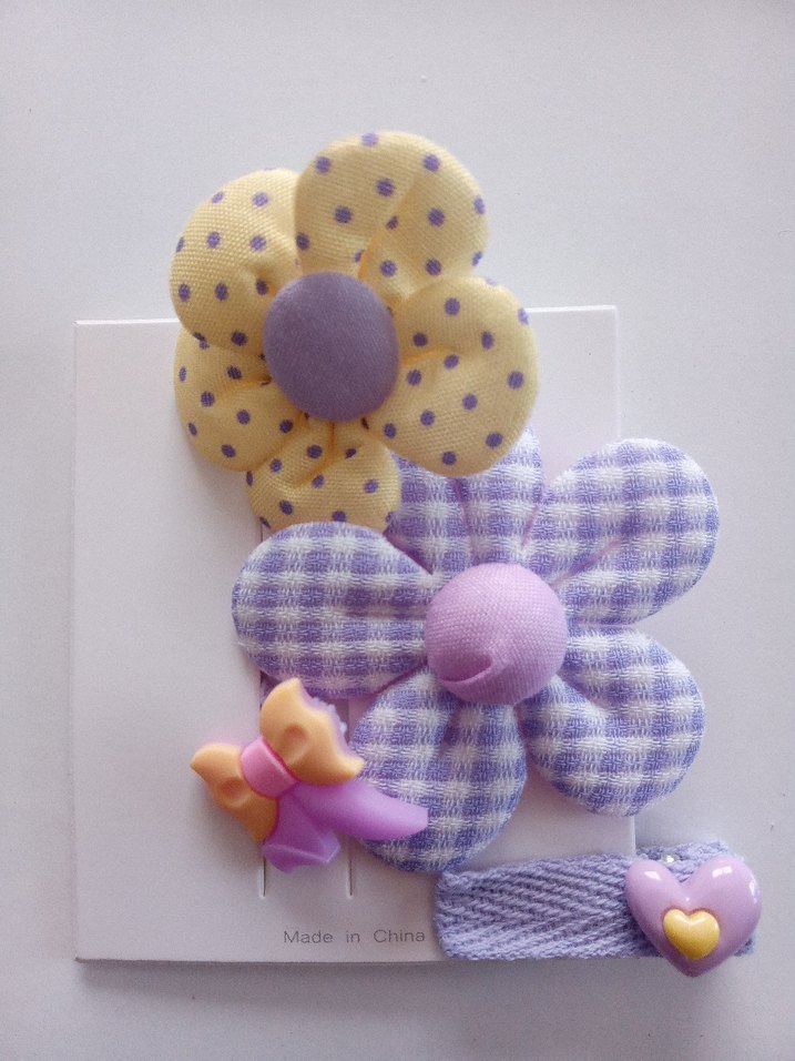 Düğmeli Çiçekli Mor Çocuk Toka Seti - Görsel 2