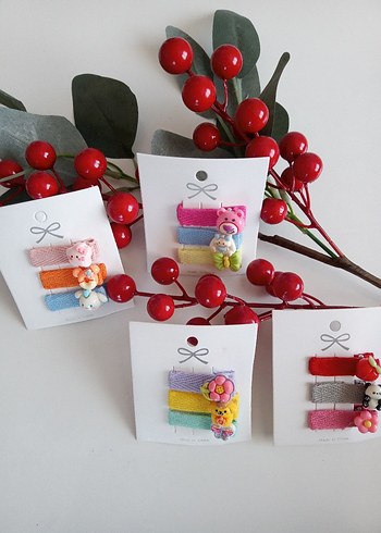 Renkli Nakışlı Kurdeleli Çocuk Toka Seti - Görsel 2