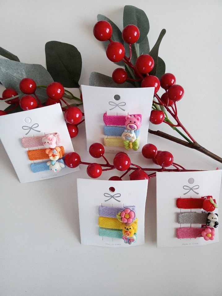 Renkli Nakışlı Kurdeleli Çocuk Toka Seti - Görsel 2