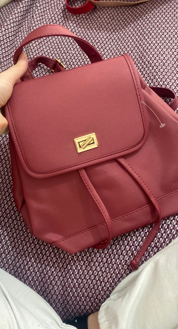 Pembe Deri Sırt Çantası, Tokalı, Yılan Desenli - Görsel 3