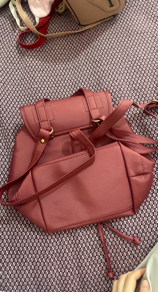 Pembe Deri Sırt Çantası, Tokalı, Yılan Desenli - Görsel 2