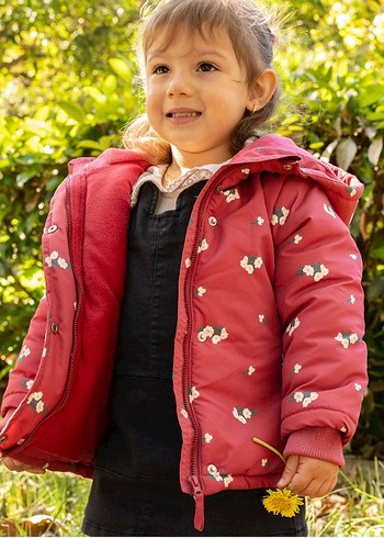 Kız Çocuk Kırmızı Desenli Düğmeli Mont - Görsel 2