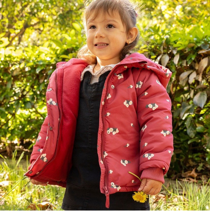 Kız Çocuk Kırmızı Desenli Düğmeli Mont - Görsel 2