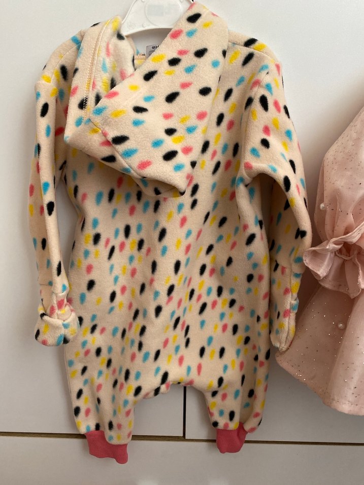 Kız Çocuk Kapüşonlu Fermuarlı Polar Tulum - Görsel 2