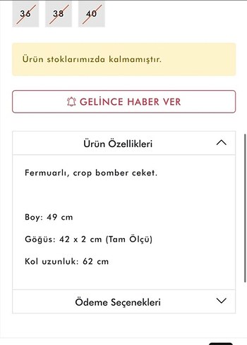 38 Beden siyah Renk Lutvelizade bomber ceket