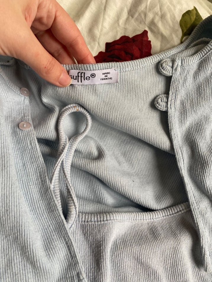 Mavi V Yakalı Düğmeli Hamile Gömlek - Görsel 2