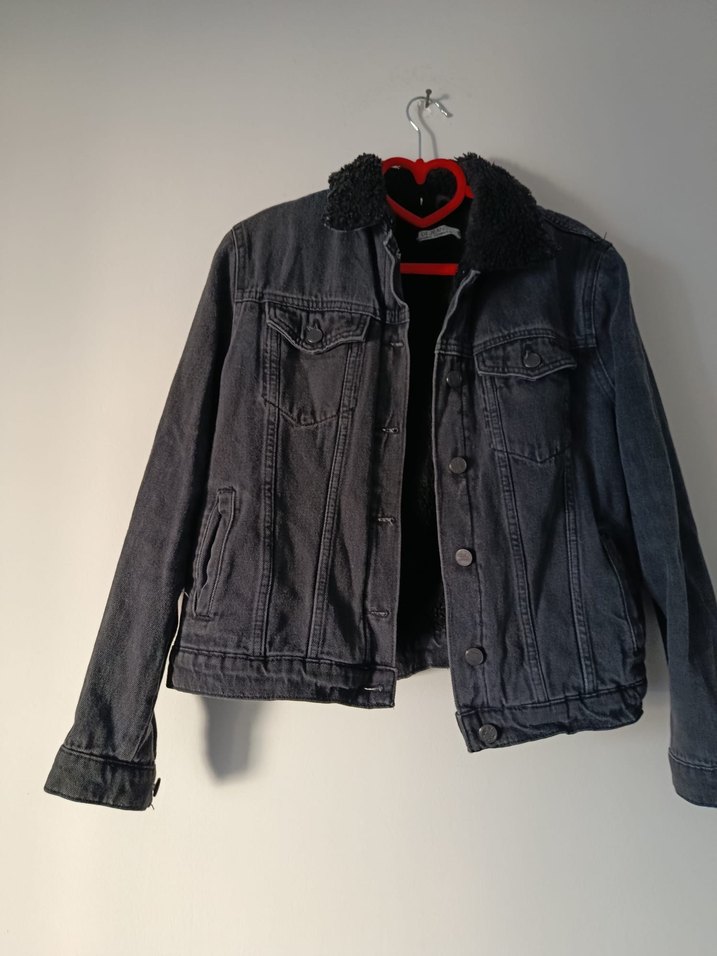 Gri Düğmeli Jean Ceket, Uzun Kollu, Normal Boy - Görsel 2