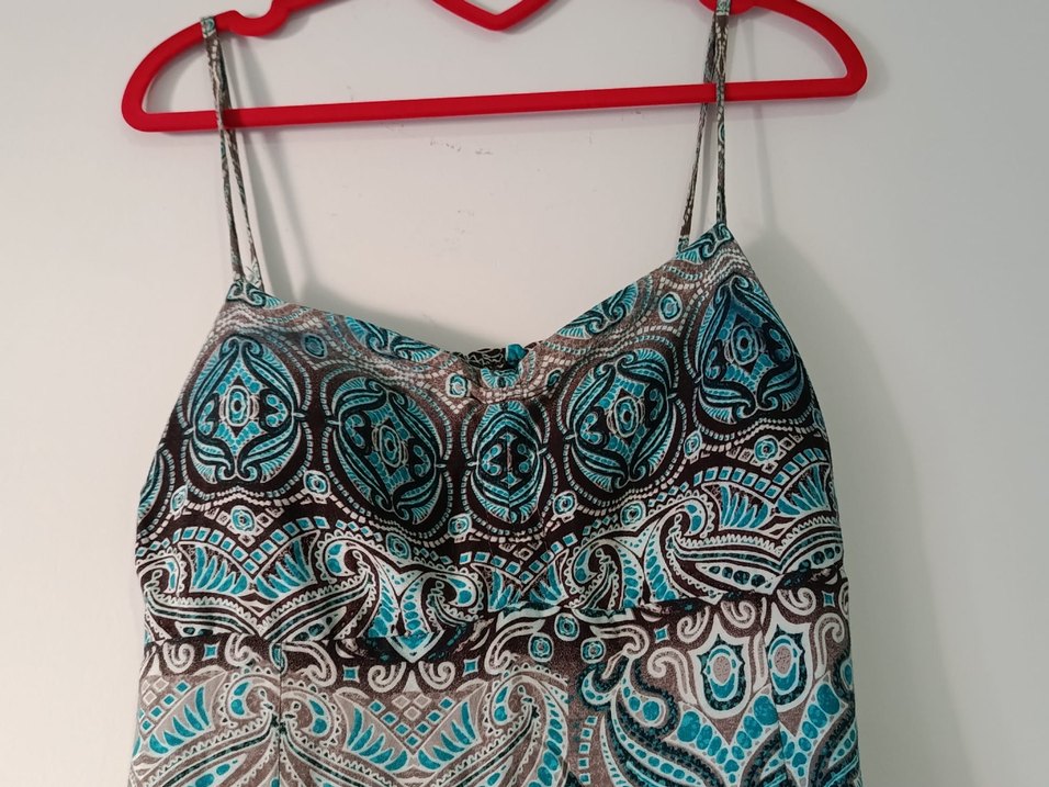 Turkuaz Desenli Askılı Uzun Bohem Elbise - Görsel 2