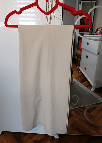 Bej Midi Drapeli Kadın Kumaş Pantolon - Görsel 2