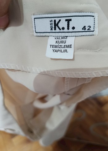 Bej Midi Drapeli Kadın Kumaş Pantolon - Görsel 3