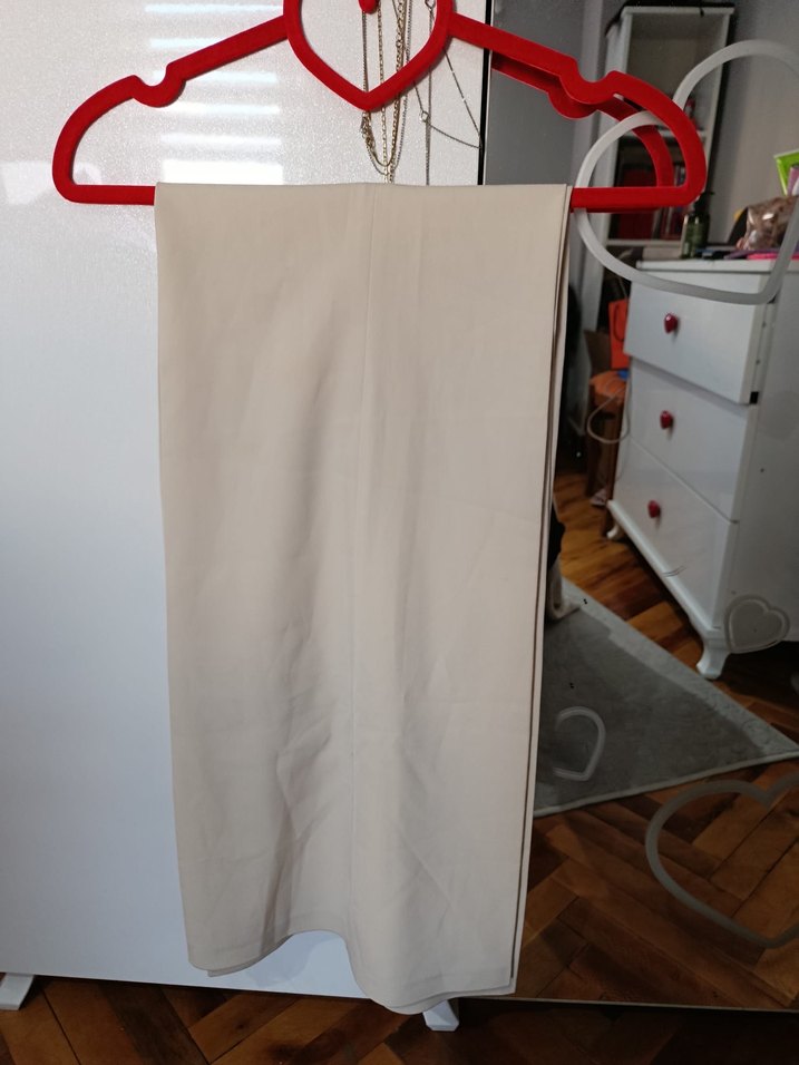 Bej Midi Drapeli Kadın Kumaş Pantolon - Görsel 2