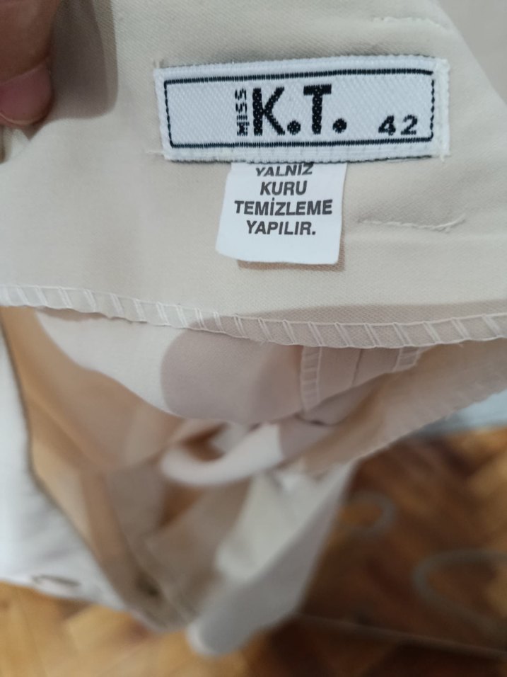 Bej Midi Drapeli Kadın Kumaş Pantolon - Görsel 3