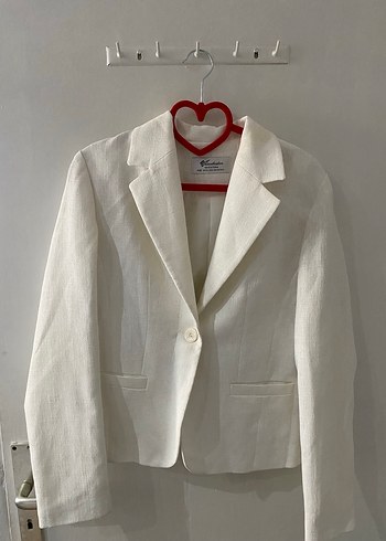 Beyaz Keten Kadın Blazer Ceket