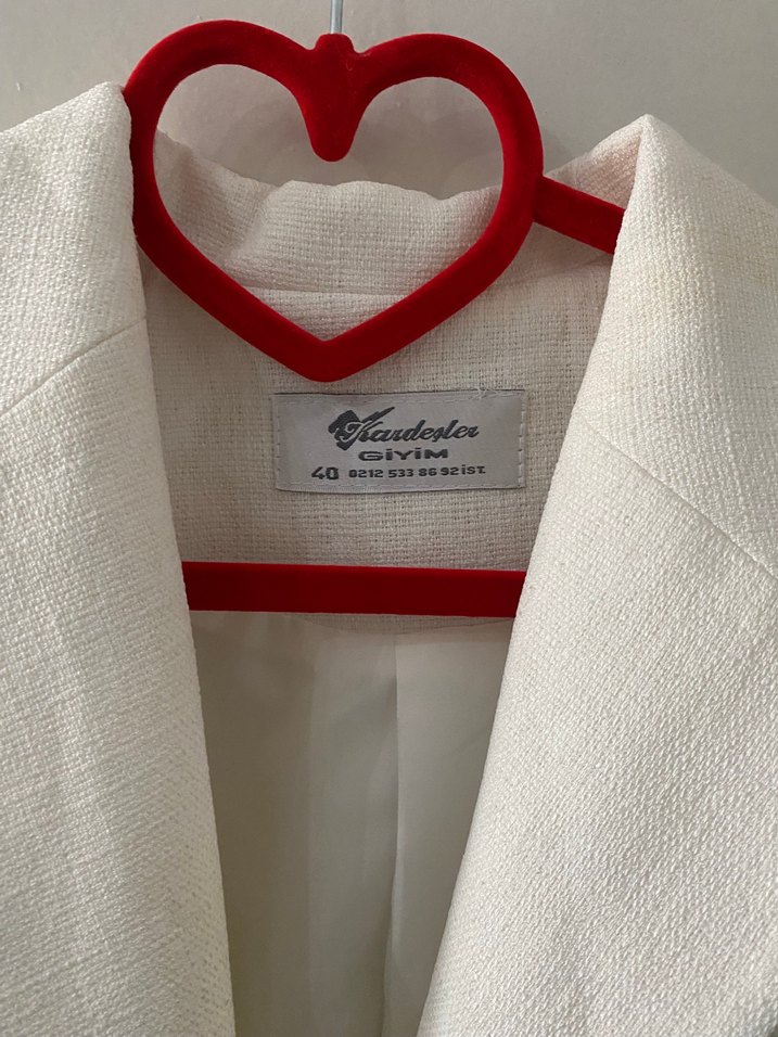 Beyaz Keten Kadın Blazer Ceket - Görsel 2