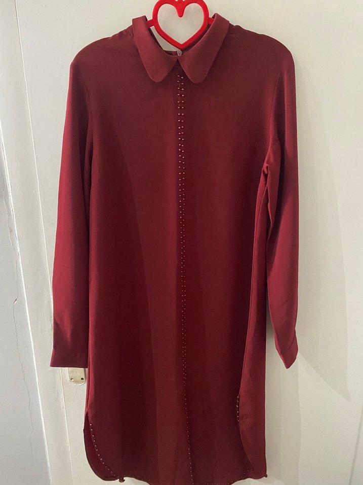 Bordo Düğmeli Uzun Kollu tunik - Görsel 2