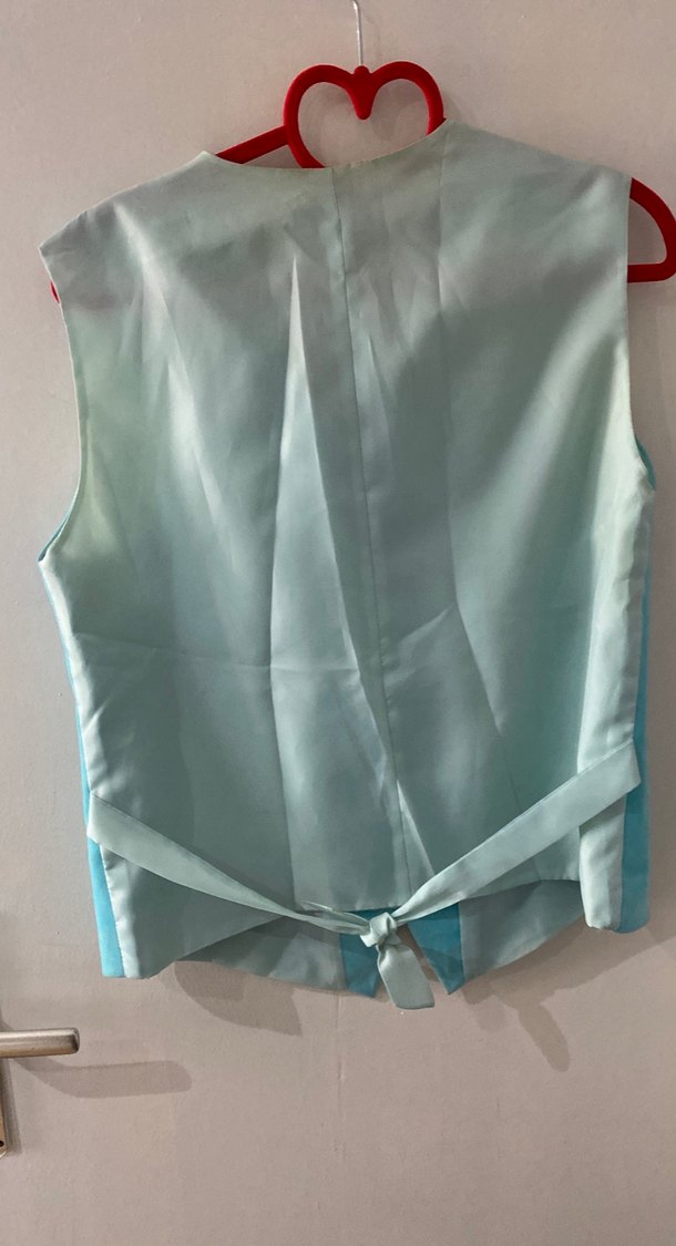 Düğmeli Mavi Süet Midi Yelek - Görsel 2