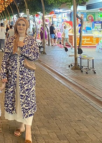 Defacto Mavi Desenli Bohem Uzun Kadın Elbisesi
