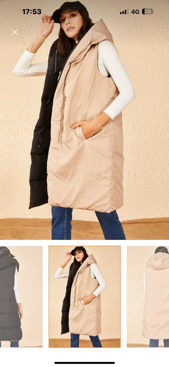 Kürklü Uzun Siyah Kadın Şişme Yelek - Görsel 2