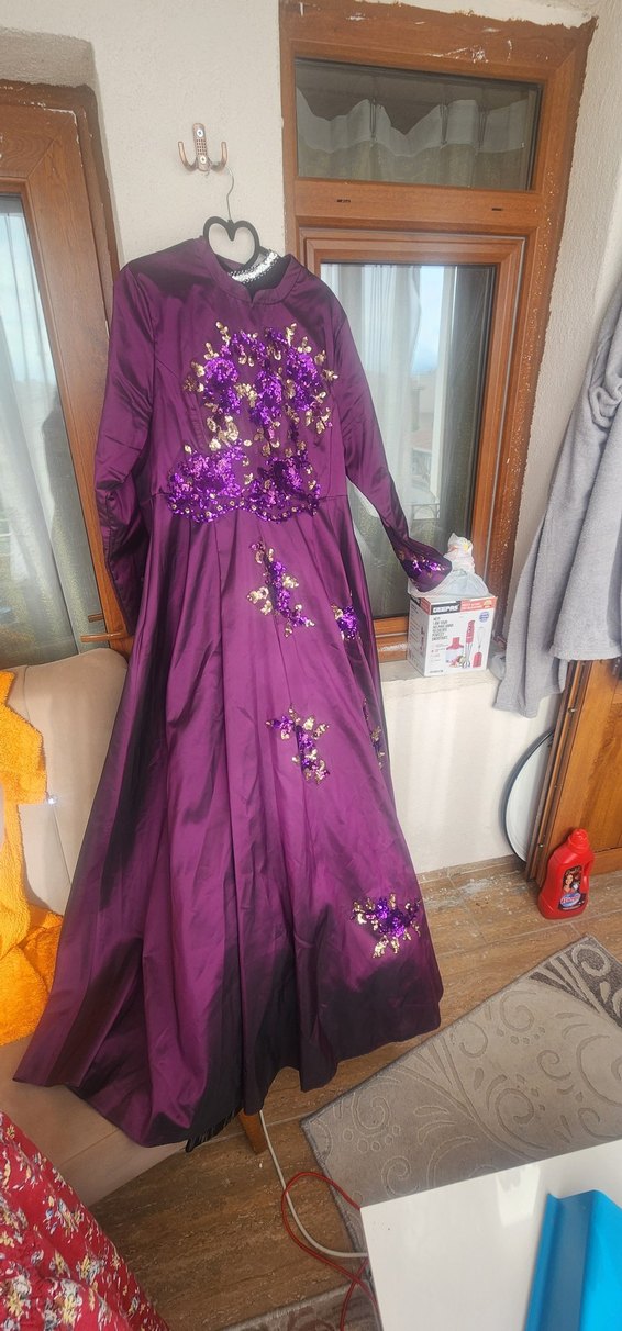 Uzun Mor sülemeli abiye - Görsel 2