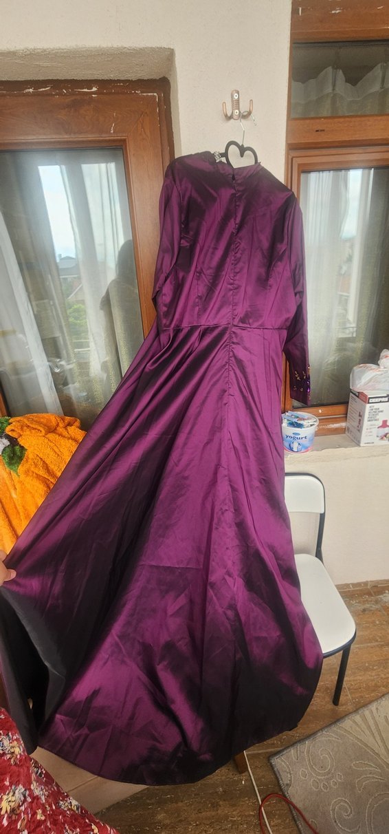 Uzun Mor sülemeli abiye - Görsel 4