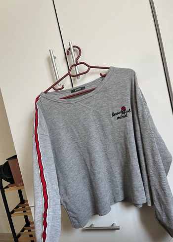 Addax Addax gri Nakışlı Rahat Kesim Kadın Sweatshirt
