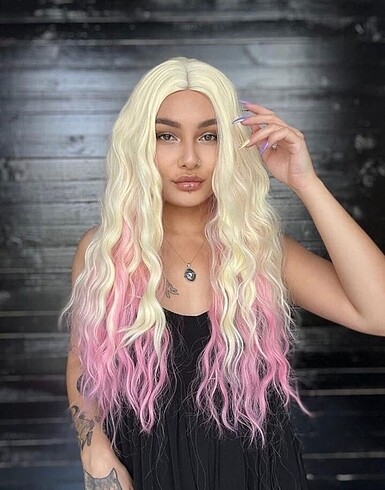 Cosplay Sarı Pembe Peruk
