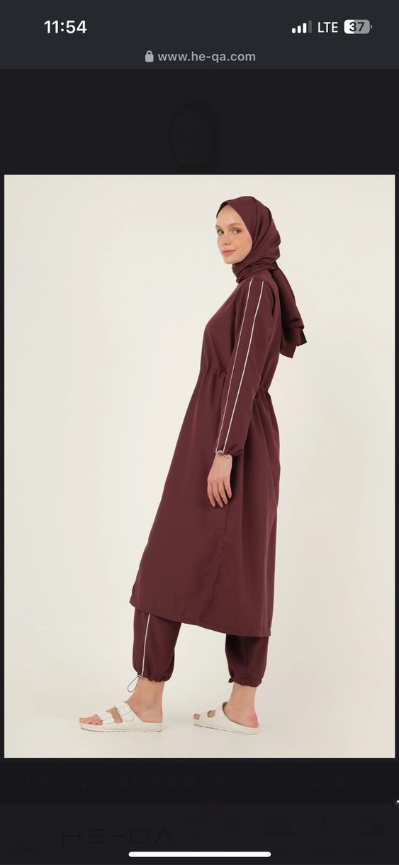 Bordo Uzun Kollu Yüksek Yakalı Kadın tesettür mayo haşema - Görsel 4