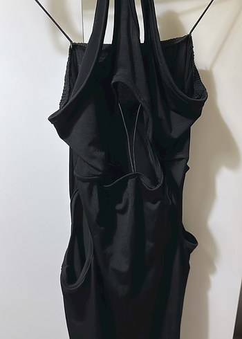 Zara Uzun Siyah Drapeli Kadın Elbise yırtmaçlı