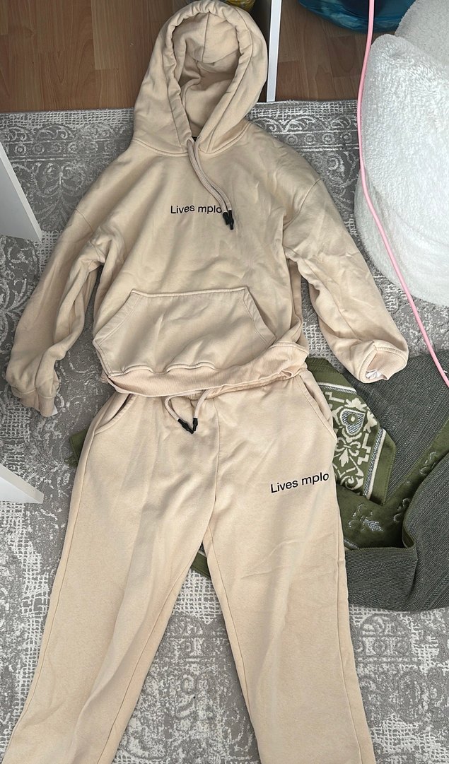 Bej Kapüşonlu Oversize Kız Eşofman Takımı - Görsel 2