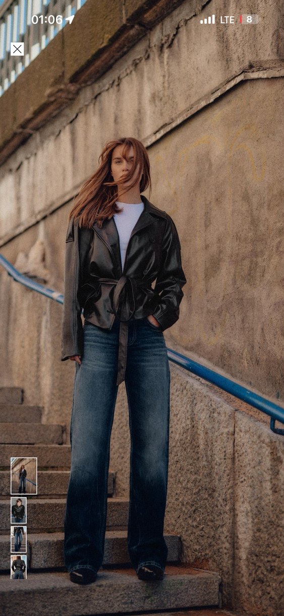 Siyah Kemerli Mini Deri Biker Ceket - Görsel 2