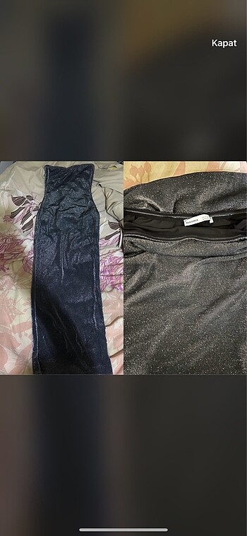 Bershka Simli parlak straplez elbise