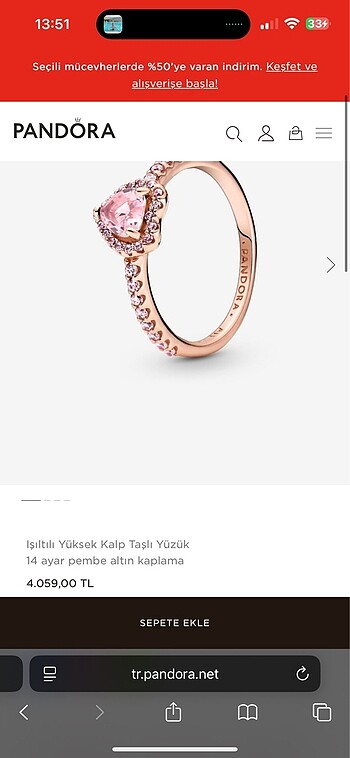 PANRODA PEMBE KALPLİ YÜZÜK