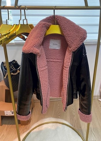 Pembe Kürklü Deri Kadın Ceket
