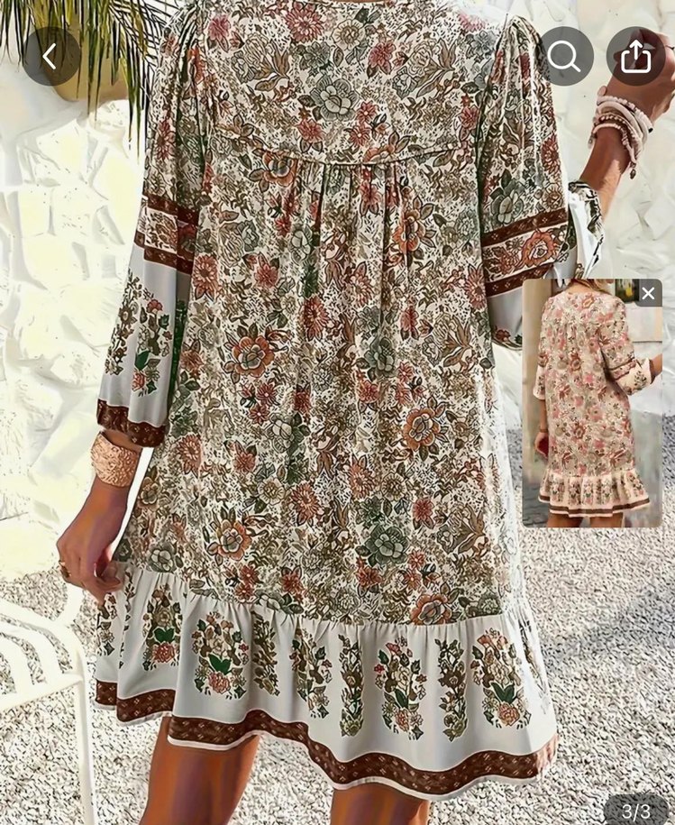 Püsküllü, Uzun Kollu Bohem Etnik Desen Elbise - Görsel 2