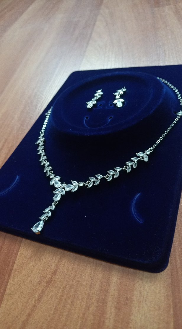 Mavi İşlemeli Parıltılı Kadın Takı Seti - Görsel 2