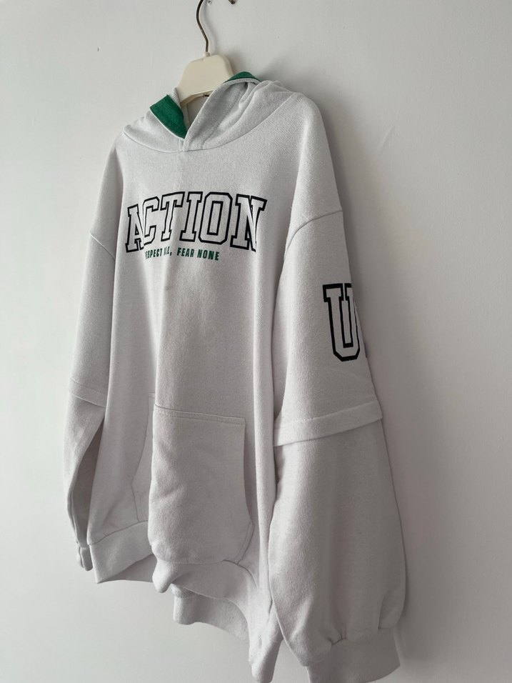 Beyaz Kapüşonlu Erkek Çocuk Sweatshirt - Görsel 2