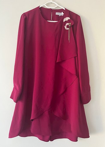 Bordo Kadın Midi Tunik, Dökümlü, Uzun Kollu