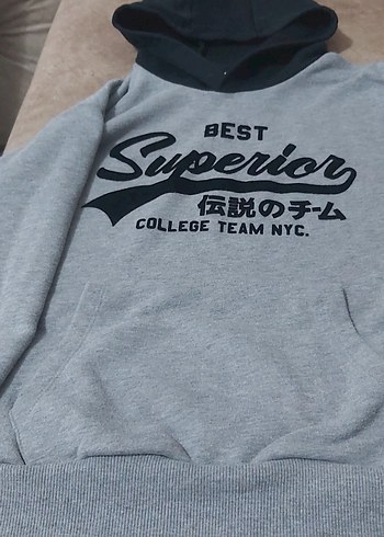 Gri Baskılı kapsonlu Erkek Çocuk Sweatshirt - Görsel 3