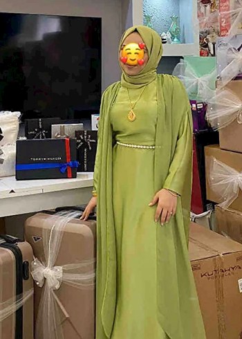 Uzun Kollu, Drapeli, Haki Kadın Abiye Elbise